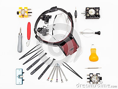 Various instruments for repairing watch Stock Photo