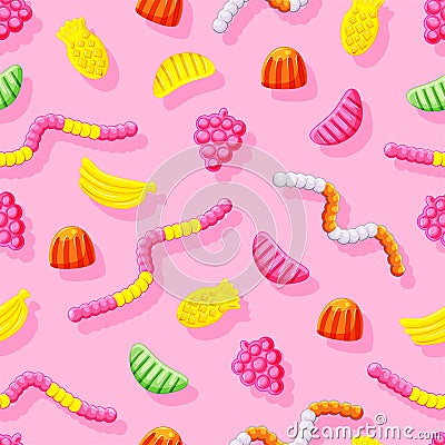 Various jelly candies seamless pattern. Useful gummi sweets. Vitamins. Vector illustration. Vector Illustration