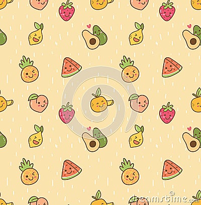 Various kawaii fruit seamless pattern Stock Photo