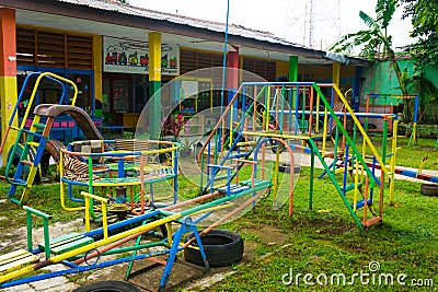 Various kind of toys an facilities at children playground photo taken in Bogor Indonesia Editorial Stock Photo