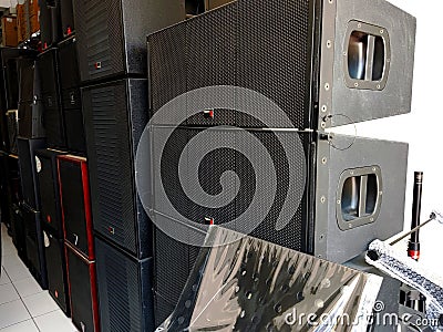 Various kinds of audio speakers Editorial Stock Photo