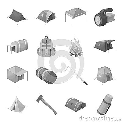 Various kinds of tents and other tourist accessories. The tent set collection Vector Illustration