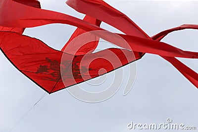 Various kites flying in the blue sky at the kite festival, Zapyskis, Lithuania Editorial Stock Photo