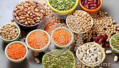 Various Legumes on a Table Stock Photo