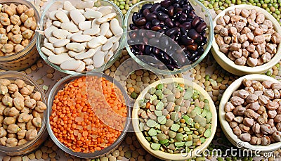 Various Legumes on a Table Stock Photo