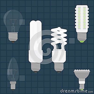 Various Light Bulbs in color Vector Illustration