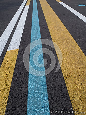 Various lines painted on asphalt Stock Photo