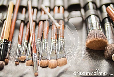 Various Make-up Brushes for the bride in Wedding Ceremony Stock Photo