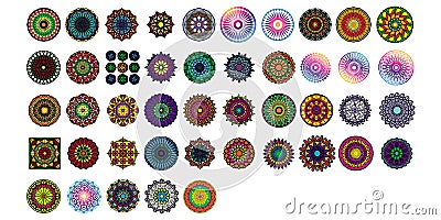 50 Various mandala collections sets. Boho style. Vector files can be applied to print and digital media Vector Illustration