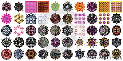 Various mandala collections sets. Boho style. Vector files can be applied to print and digital media Vector Illustration