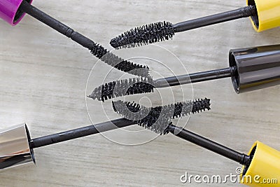 Various mascara brushes, cosmetic to enhance eyelashes from diff Stock Photo