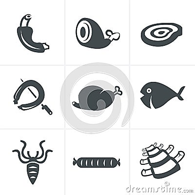 Various meat icons set. Stock Photo