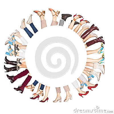 Various men`s and women`s shoes. Shoes sale, shopping. Stock Photo