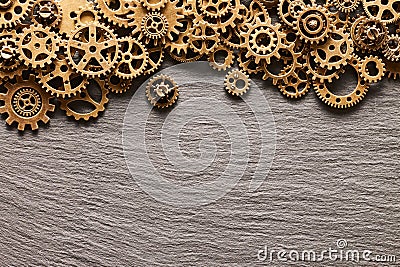 Various metal cogwheels and gear wheels Stock Photo