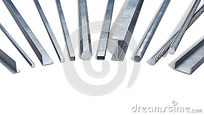 Various metal profiles arranged in semicircle. Cartoon Illustration