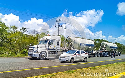 Various Mexican trucks transporters vans delivery cars in Mexico Editorial Stock Photo
