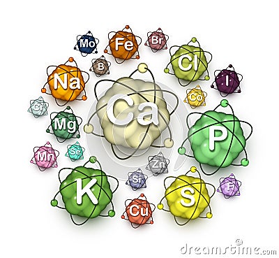 Various microelements, macroelements and minerals Vector Illustration