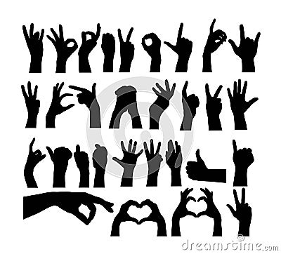 Various Motions and Finger Marks Silhouettes Vector Illustration