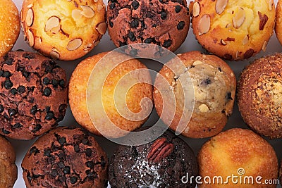 Various muffin cakes in a row top view Stock Photo