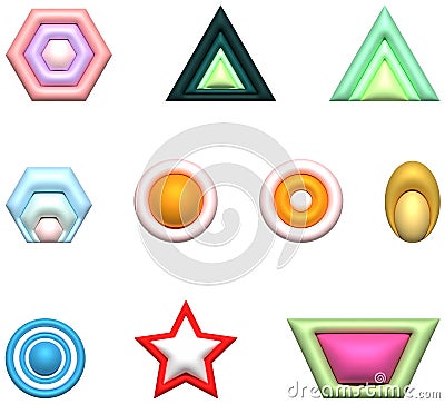 Various multicolored inflated figures, 3D rendering isolated on white background Stock Photo