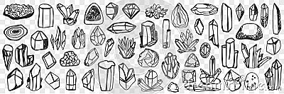 Various natural crystals doodle set Vector Illustration