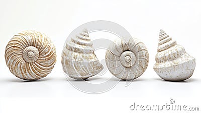 Various natural seashells arranged in a row displaying unique shapes Stock Photo