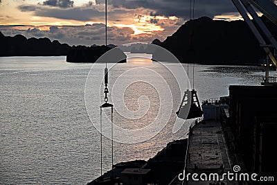 Various night views roadstead and coastline of the Halong Bay. Port of Campha, Vienam. October, 2020. Stock Photo