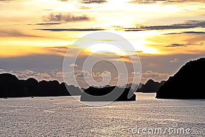 Various night views roadstead and coastline of the Halong Bay. Port of Campha, Vienam. October, 2020. Stock Photo