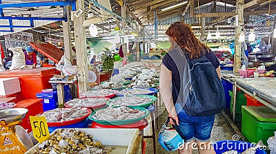 Various offers of Thai food Bangrak market Koh Samui Thailand Editorial Stock Photo