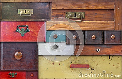 Various old drawers - in utter secrecy Stock Photo