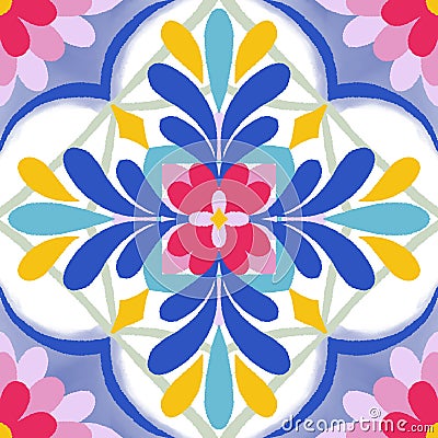 Various oriental colorful decorations combined to create seamless pattern illustration. Hand drawn graphic Cartoon Illustration