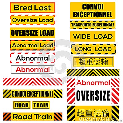 Various oversize load signs and symbols Vector Illustration