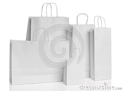 Various paper shopping bags isolated Stock Photo