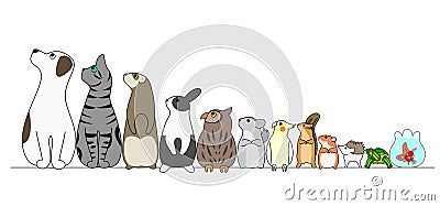 Various pets in a row,looking away Vector Illustration