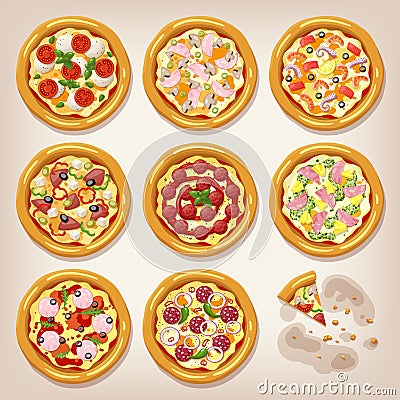 Various pizzas vector collection. Vector Illustration