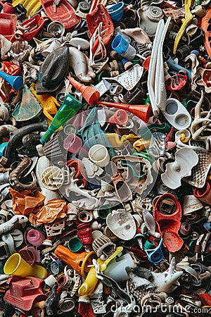 Various plastic objects neatly arranged on a table, suitable for product display Stock Photo