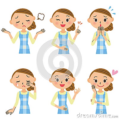 Various poses of the housewife Vector Illustration