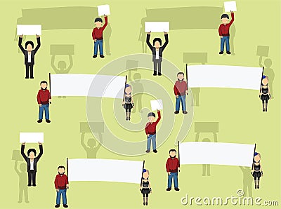 Various Protestor Banner Cartoon Character Vector Seamless Background Wallpaper-01 Vector Illustration