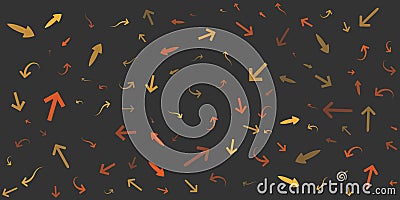 Various Randomly Placed, Colored and Shaped Brown 3D Arrow Symbols - Pattern of Various Sizes, Shapes and Orientation Vector Illustration