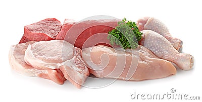 Various raw meats with parsley Stock Photo