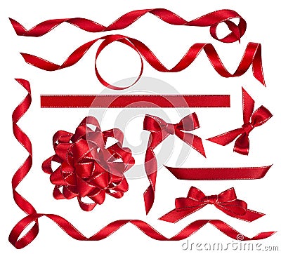 Various red bows, knots and ribbons isolated on white Stock Photo