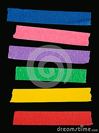 Various ripped pieces of multi color masking tape Stock Photo