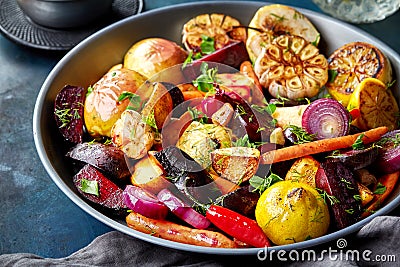 Various roasted fruits and vegetables Stock Photo