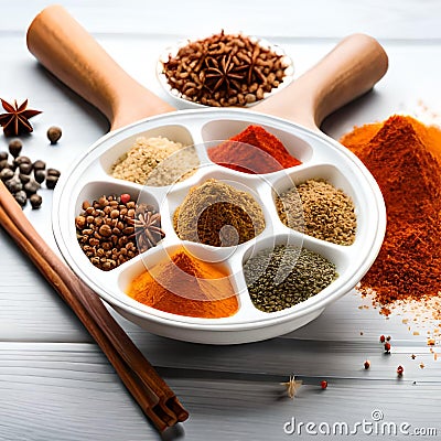 Various seasonings with various types of organic and natural ingredients Stock Photo