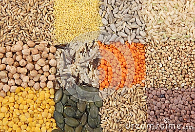 Various seeds and grains Stock Photo