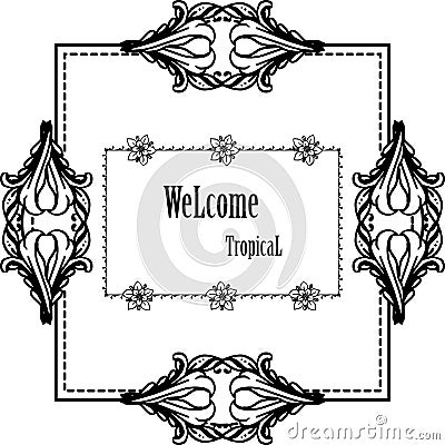 Various shape of card, writing welcome tropical with design flower. Vector Vector Illustration