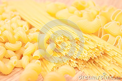 Various shapes of uncooked pasta Stock Photo