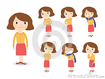 Various sickness symptoms in cartoon style Vector Illustration