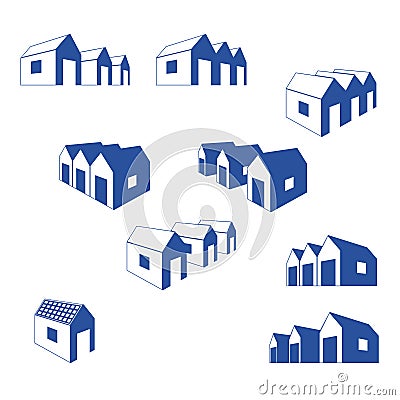 Various signs of group of small houses Vector Illustration