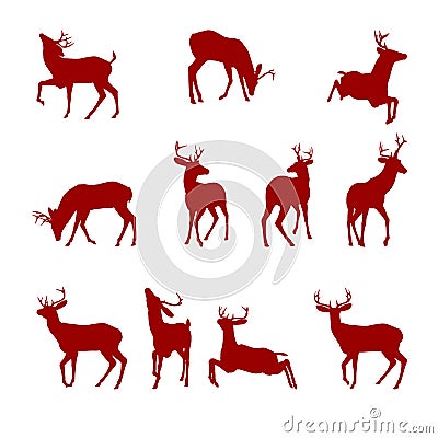 Various Silhouettes of Deer Vector Illustration